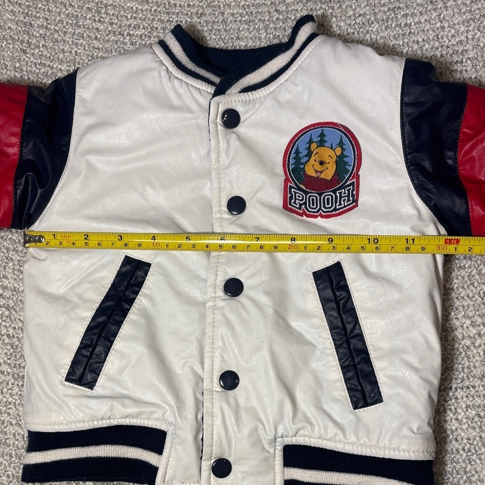 Disney Kids White Bomber Jacket Winnie the Pooh with Red Sleeves and Navy Trim - Picture 5 of 12